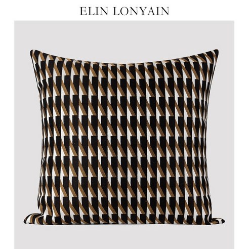 엘린 현대 간단한 럭셔리 블랙 플래티넘 기하학 패턴 쿠션 베개 모델 룸 베개, 블랙과 골드, 50x50cm (코어)