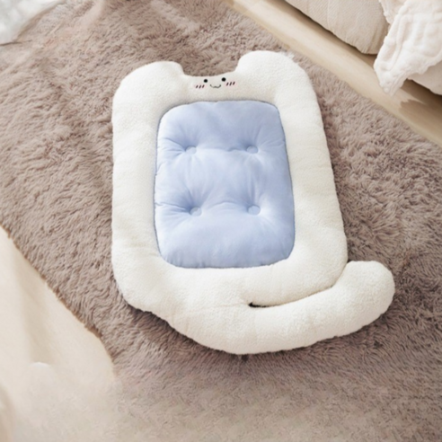 란공주 강아지 고양이 귀여운 꼬리 사각방석 침대 매트, 화이트+블루, 1개
