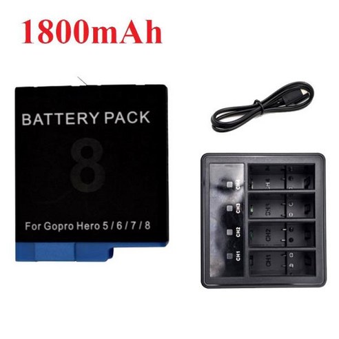 1800mAh 3 팩 배터리 4 슬롯 LED 라이트 충전기 보관함 C 케이블 GoPro Hero 5 6 7 8 블랙 카메라 용, 04 3Pcs Battery, 3개