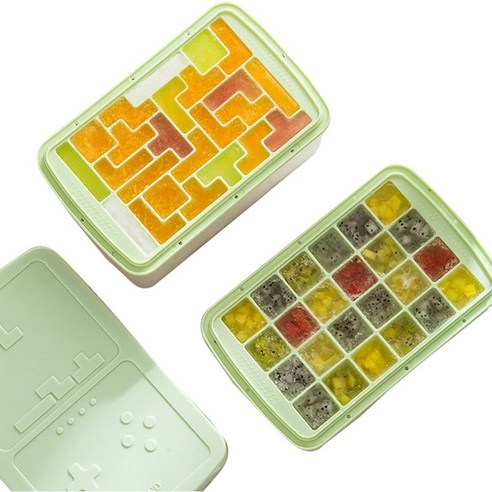 래미리아 얼음 트레이 얼음틀 아이스 보관통 테트리스+아이스큐브 2P, 그린