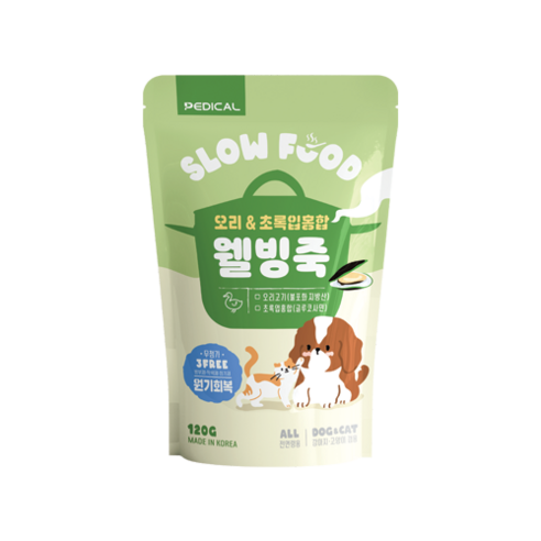 웰빙죽 오리&초록입홍합 관절건강 강아지영양죽 고양이간식 원기회복, 혼합맛(오리/초록입홍합), 120g, 2개