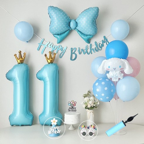 연지마켓 시나모롤 산리오 생일풍선 파티세트, 블루실속숫자(11)