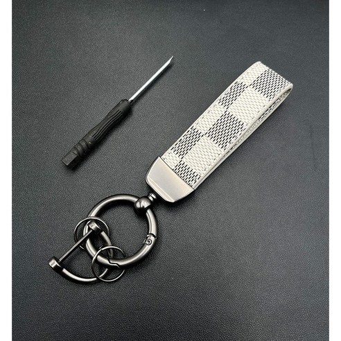 하이젯 자동차 키홀더 가죽 메탈 키링 열쇠고리 악세사리, 화이트체크, 1개