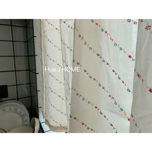 아이보리 꽃 가림막커튼 문 창문 주방 베란다 가리개 바란스 커튼 차박커튼