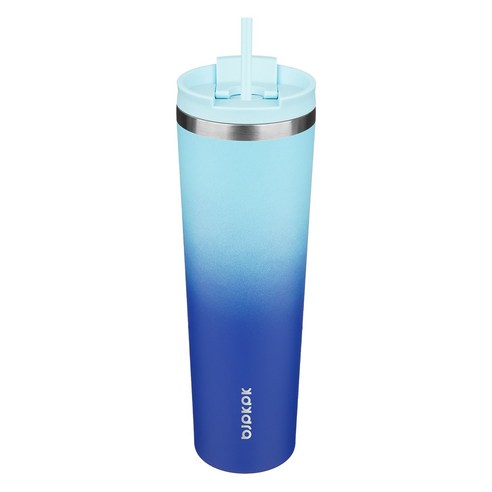 bjpkpk 누수 방지 스테인리스 스틸 보온병 빨대 포함, 그라데이션 스카이, 1개, 1020ml