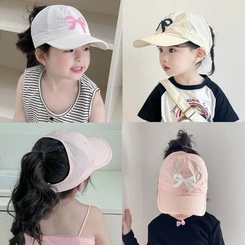 솔솔마켓 여아 리본 자수 포니테일 썬캡 모자