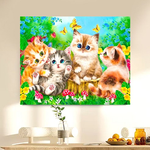 액자 캔버스형 보석십자수 DIY 키트 40 x 50 cm, SZX029.고양이