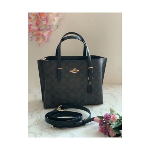 코치 몰리 토트 25 백 지갑 인 카키블랙 시그니처 캔버스가죽 C4250 사첼