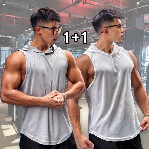 Zenaris 1+1 남성 머슬핏 메쉬 헬스 후드 나시 스포츠 쿨링 민소매 티셔츠 2장