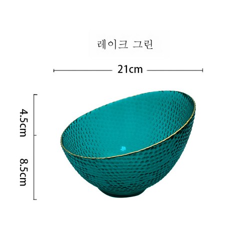 DFMEI 식기 금테 해머 글라스 샐러드볼 가정용 야채 디저트 클리어볼입니다, DFMEI 호수 그린 골드 크로스 컷 그릇 대형