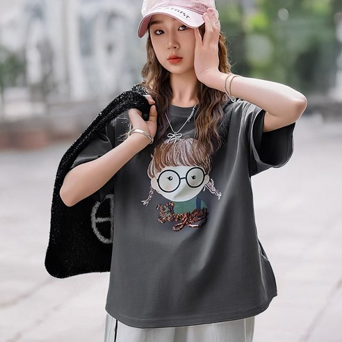 주니어 여아 안경소녀 캐릭터 반팔티셔츠 -VT3