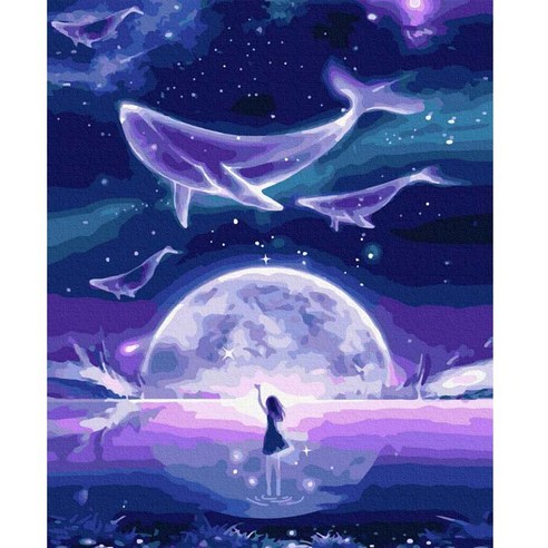 JISAN 보석십자수 캔버스형 세트 50x40cm JB01, F32 - 고래와 밤하늘 소녀, 1개