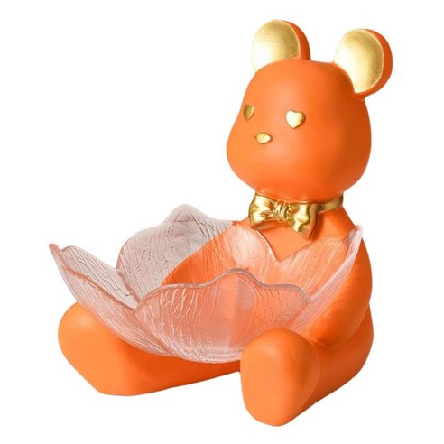 수지 곰 동상 입상 데스크탑 키 보석 보관 플레이트 홈 거실 장식 생일 선물을위한 수지 조각 트레이, 주황색