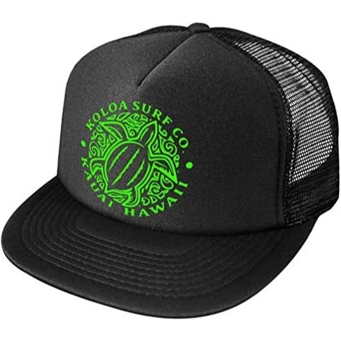 Koloa Surf 하와이 Turtle Honu Poly Foam Mesh Snapback 하이톤 트럭 운전자 모자, 흑백 실크스크린 인쇄, 단일 크기, 1개