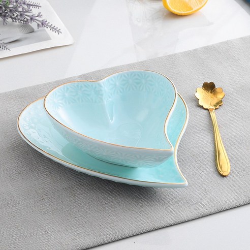 세라믹 프놈펜 얀 No Bowl 디저트 그릇 섬세한 Tremella Bowl 뷰티 살롱 가정용 설탕 워터 작은 그릇 유럽 코트 식기, (블루) 복숭아 심장 그릇 접시 벚꽃 숟가락 150 m