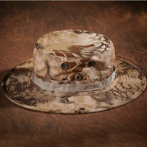 어부 낚시 둥근 모자 남자 처마 차양 미채 모자 야외 군미 전술 미채 분니 모자, 황색 구렁이 무늬