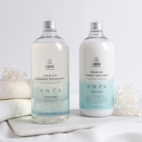 아이보브 프리미엄 고농축 코튼블랑 1L 아기 세제+유연제, 1세트, 2L