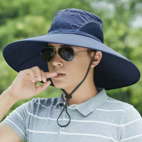 엔젤픽스 여름 챙넓은 여자 남자 사파리 등산모자, 네이비