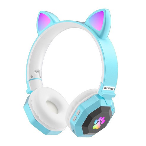 MAGIC 무선이어폰 귀여운 고양이 귀 블루투스 5.0 이어폰 RGB 스테레오 음악 헬멧폰 마이크폰, 하나, Blue