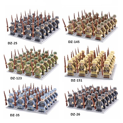 군인 레고 호환 24종 장난감 + 호환레고판 밀리터리 피규어 독일군인 KC인증 국내배송, DZ-261 가성비 24종 군인부대+레고판, 1개