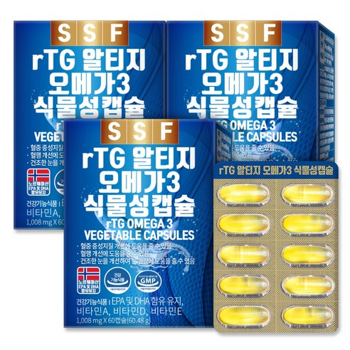 순수식품 rTG 오메가3 비타민D 1000mg, 60정, 3개