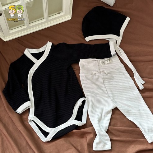 부드러움과 스타일을 담은 쏭스베이비 신생아 배냇, 흑백의 조화로 완성된 특별한 첫 선물