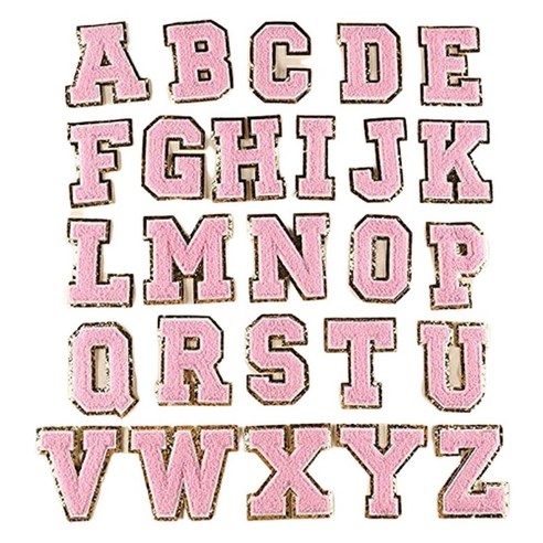 26pcs 편지 패치 의류에 대 한 편지에 철분 반짝이 수 놓은 알파벳 장식 패브릭 패치 분홍색, 하나, 보여진 바와 같이