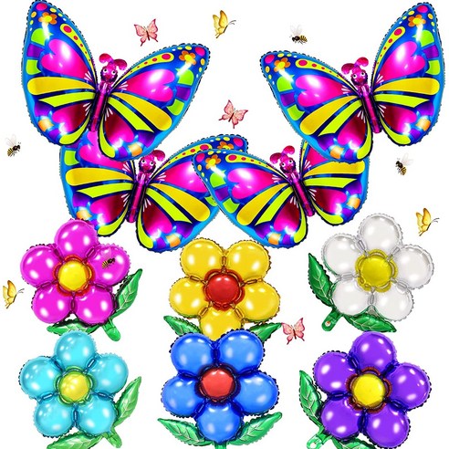 10개의 나비꽃 풍선 생일 결혼식 나비 파티 장식 봄 꽃 테마 파티용품을 위한 거대한 색꽃 알루미늄 포일 풍선, 나비