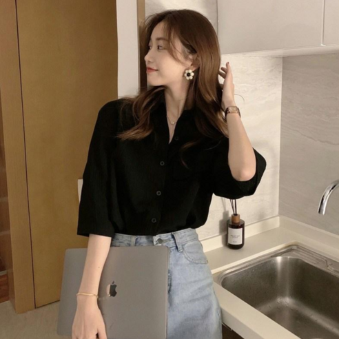 마이코야 루즈핏 오버핏 칠부 블라우스 셔츠