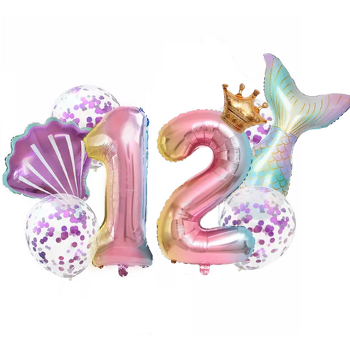 파파 파티 생일파티 숫자 풍선 세트, 1세트, 머메이드 12