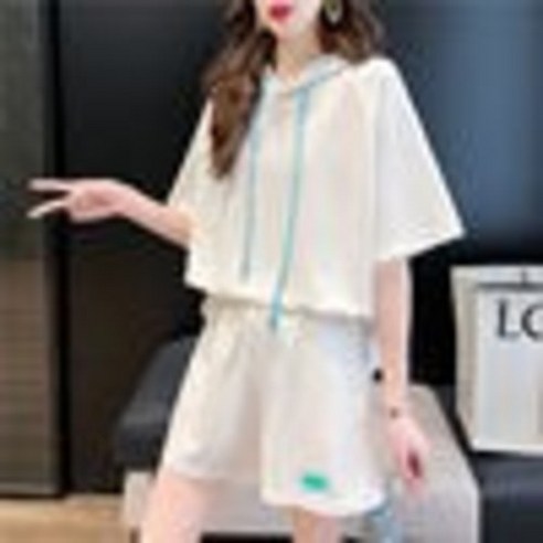 KORELAN 패션 캐주얼 세트 여자 여름 후드 티셔츠 반바지 서양식 반팔 운동