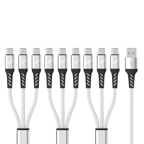 아이엠듀 멀티 3in1 USB to C타입 고속충전 케이블 LED 플렉시블, 3개, 화이트, 120cm