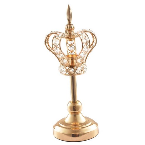 황금 왕관과 함께 키가 큰 스탠드 웨딩 홈 장식과 Tealight 촛대, 크리스탈