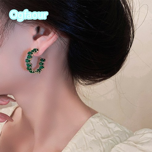 Ogfaour 여성용 크리스탈 프리미엄 라벨 골드핀 귀걸이 엠버 A23030112