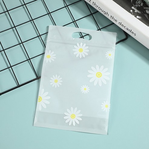 쿠이시 귀여운 손잡이 지퍼백 포장 봉투, 50장, 데이지 꽃