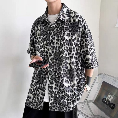 레오파드 프린트 셔츠 남성용 조수 디자인 셔츠 의 조수 감각 러피언 핸썸 재킷