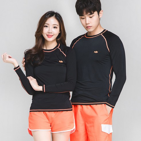 이라인 리미티드 오렌지스티치 래쉬가드 커플수영복, 공용_XL
