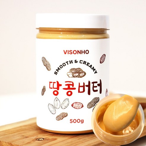 [VISONHO] 100% 무첨가 땅콩버터 피넛버터, 1개, 500g