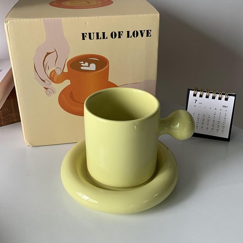 GU 세라믹 노른자 컵 머그잔 커피 컵 및 받침 세트 가정용 하이 엔드 절묘한 마카롱 단색 높은 얼굴 값, 색깔5