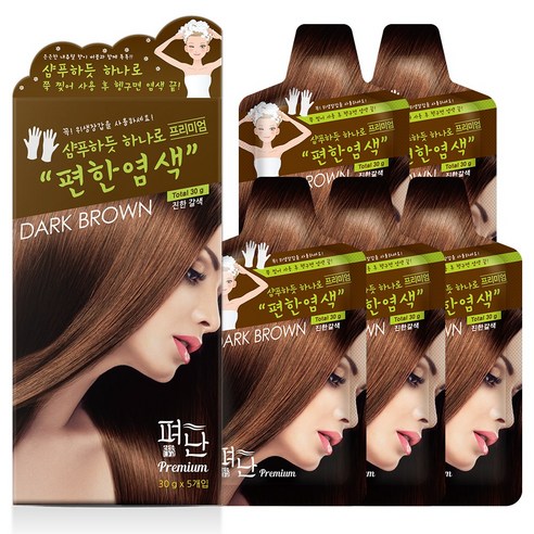 펴난 프리미엄 편한염색 거품염색 간편 오분염색 30g, DarkBrown (진갈색), 5개