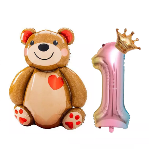 파파 파티 곰돌이 풍선 생일 파티 숫자 풍선 세트, 2세트, 곰돌이 1