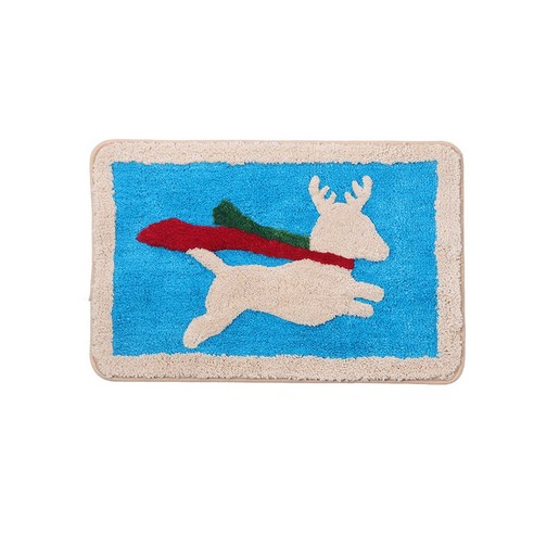 만화 크리스마스 벨벳 카펫 깔개 가정용 화장실 입구 욕실 미끄럼 방지 흡수 발판, 40*60, 큰뿔사슴