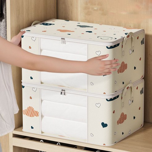 톡톡창고 이불 수납박스 보관함 정리함 주머니 수납함 정리 옷 장난감 겨울옷 이불보관, 아이보리-중형, 1개