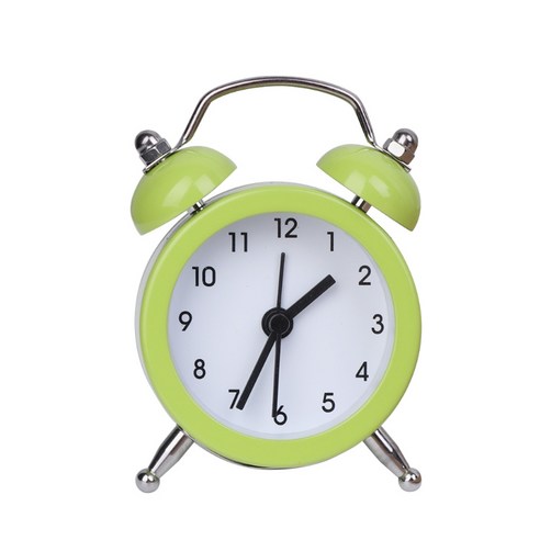 휴대용 귀여운 미니 라운드 배터리 알람 시계 데스크탑 테이블 머리맡 시계 장식, 녹색