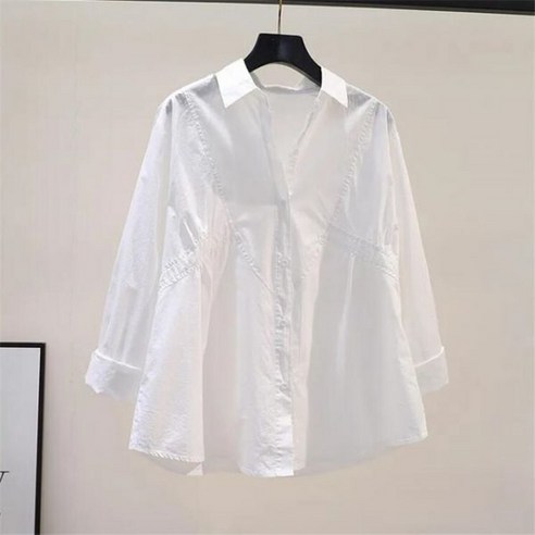 플리츠 블라우스 루즈핏 코튼 셔츠 여성 긴팔