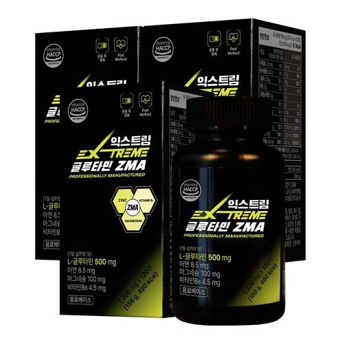 익스트림 L-글루타민 ZMA 1300mg (4개월분), 9개, 120정