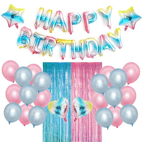 쏙쏙마켓 생일파티 풍선세트 홈파티 축하 이벤트 파티용품 풀세트, 핑크블루 생일풍선세트