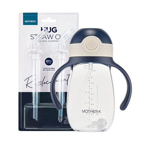 마더케이 허그 추 빨대컵 300ml + 빨대 리필 2p, 네이비, 1세트