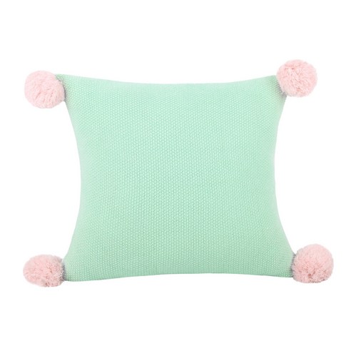 북유럽풍 니트 순색 수술 베개 사각 모구 충돌 모선 소파 베개 커버 베개 아크릴, 45*45CM, 초록색