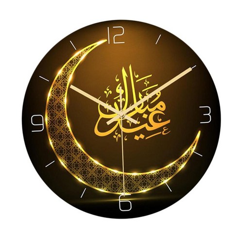 장식 라운드 이슬람 스타일 벽시계 12인치(30cm) 라마단 Eid 홈 거실 사무실 벽 장식을 위한 비 똑딱 음소거 석영, {"수건소재":"아크릴"}